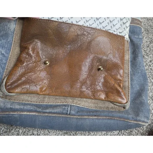 Mona B Collins Tote Bag Distressed Leather Denim Rustic Purse Handbag - Picture 8 of 14